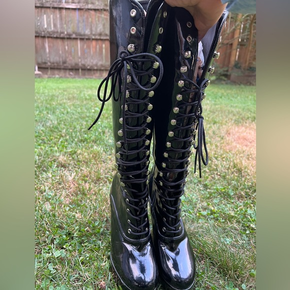 Chunky Pleaser Goth Stripper Exotic Dancer Boots 7 7.5 platform Electra laceup - Picture 8 of 14